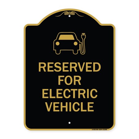 Signmission Reserved for Electric Vehicle W/ Graphic, Black & Gold Aluminum Sign, 18" x 24", BG-1824-23209 A-DES-BG-1824-23209